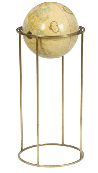 A TERRESTRIAL GLOBE ON BRASS STAND,