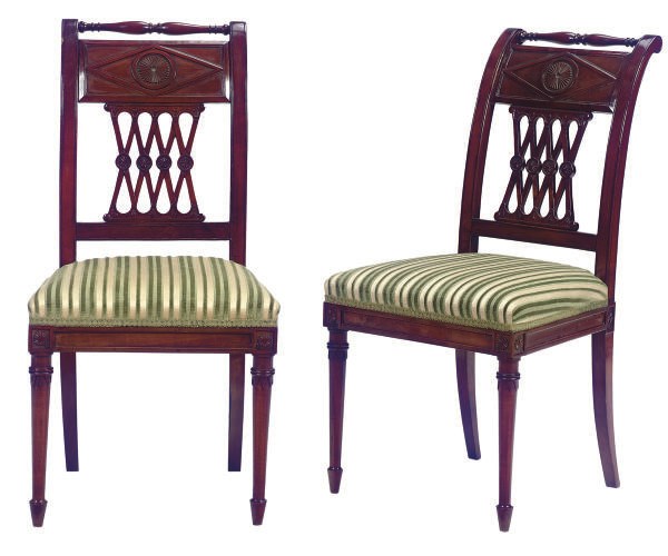 A PAIR OF DIRECTOIRE MAHOGANY SIDE CHAIRS,
