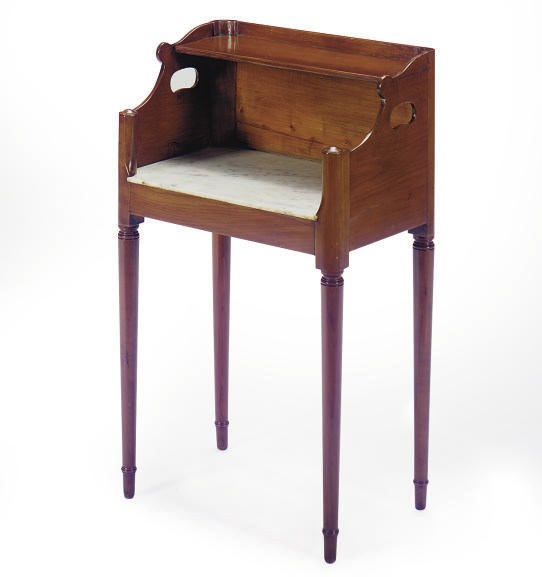 A FRENCH MAHOGANY AND MARBLE TABLE DE NUIT,