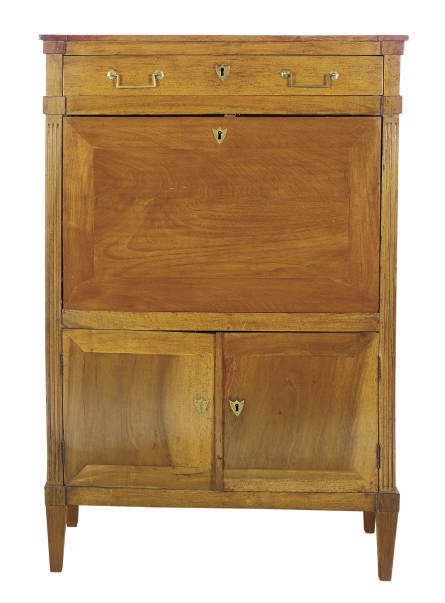 A FRENCH PROVINCIAL WALNUT SECRETAIRE A ABBATANT,
