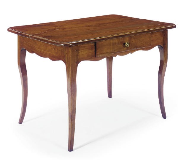 A FRENCH PROVINCIAL ASH AND WALNUT WRITING TABLE,