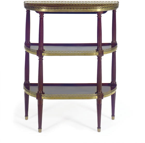 A FRENCH BRASS BANDED MAHOGANY ETAGERE,