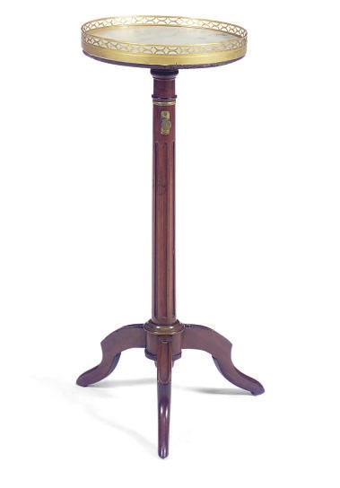 A FRENCH MAHOGANY AND MARBLE-TOP ADJUSTABLE STAND,