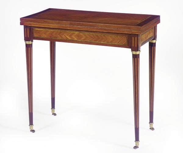 A LOUIS XV ORMOLU-MOUNTED TULIPWOOD, MAHOGANY AND STAINED FRUITWOOD GAMES TABLE,