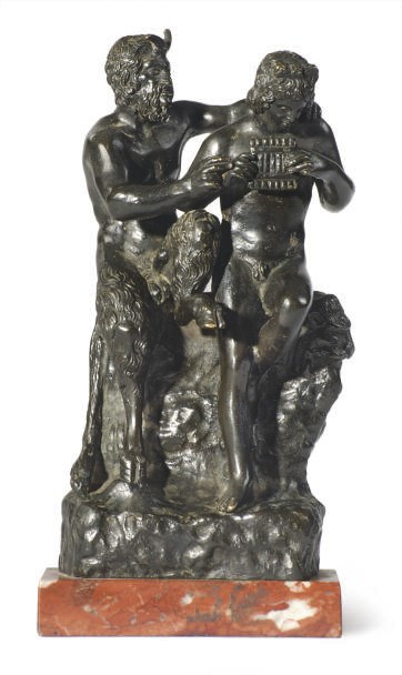 AN ITALIAN PATINATED BRONZE FIGURAL GROUP,