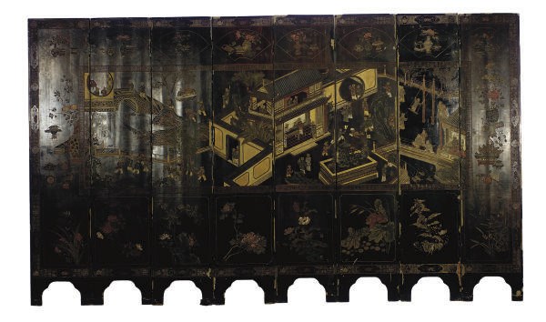 A CHINESE EXPORT COROMANDEL EIGHT-PANEL SCREEN,