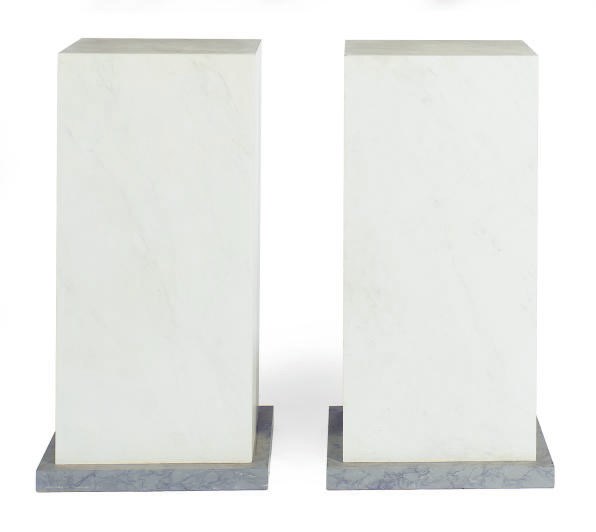 A PAIR OF FAUX MARBLE GREY AND WHITE PAINTED PEDESTALS,