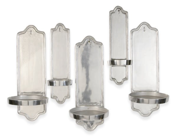 A SET OF EIGHT CHROMED METAL WALL SCONCES,