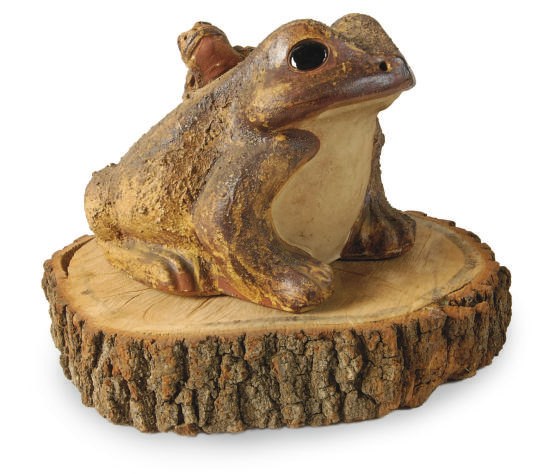 A JAPANESE GLAZED CERAMIC FIGURE OF A FROG,