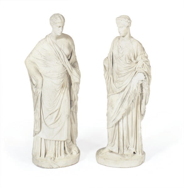 A PAIR OF WHITE MARBLE FIGURES,