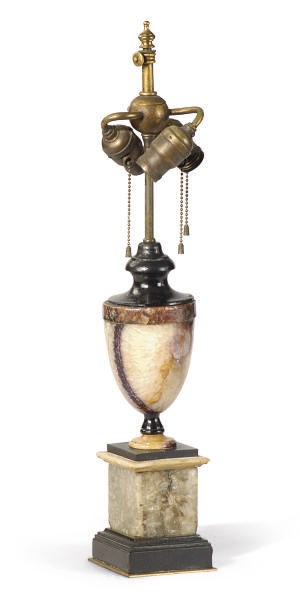 A BLUE JOHN URN MOUNTED AS A LAMP