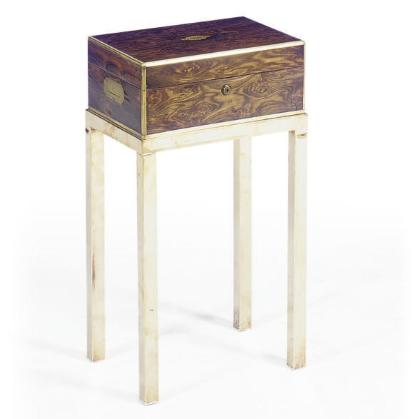 A VICTORIAN HARDWOOD WRITING BOX ON LATER STAND,