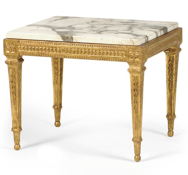 AN ITALIAN GILTWOOD AND MARBLE TOP LOW TABLE,