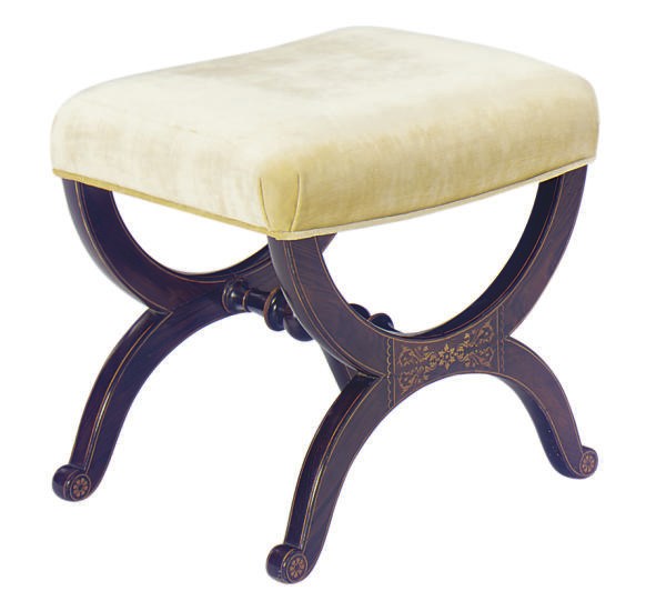 A FRENCH SATINWOOD INLAID ROSEWOOD CURULE-FORM STOOL**,