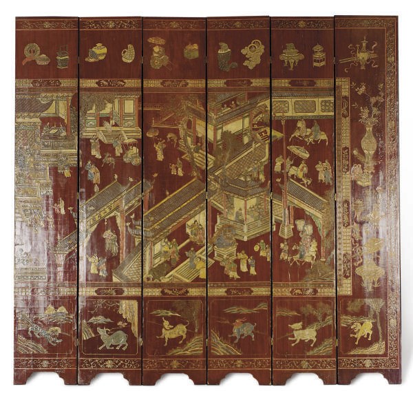 A CHINESE TWELVE PANEL COROMANDEL LACQUER SCREEN,