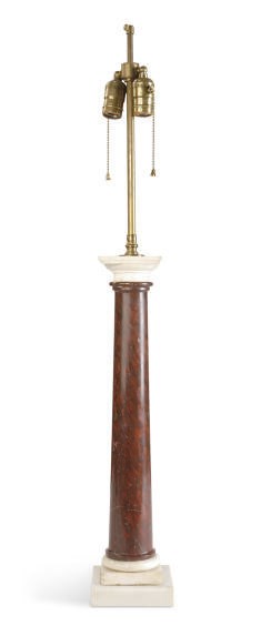 A WHITE AND ROUGE MARBLE COLUMNAR TABLE LAMP,