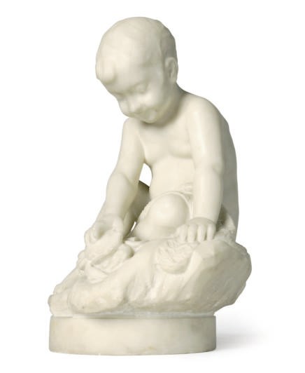 A MARBLE FIGURE OF A YOUNG BOY,