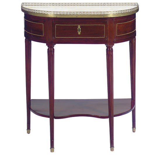 A LOUIS XVI GILT-METAL MOUNTED MAHOGANY AND MARBLE-TOP CONSOLE DESSERT,