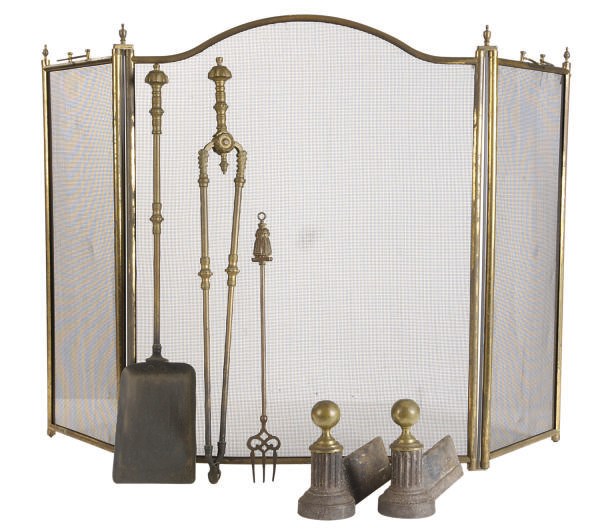 A PAIR OF BRASS AND STEEL ANDIRONS,