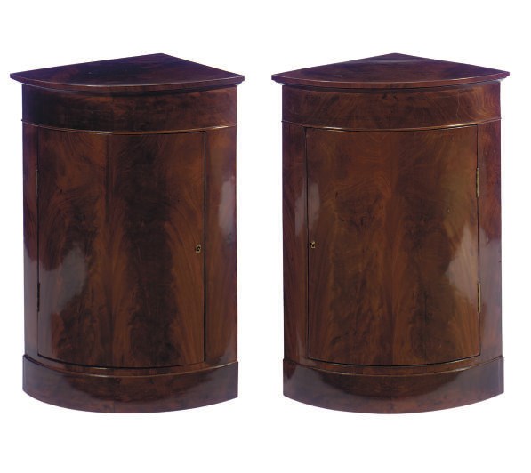 A PAIR OF MAHOGANY CORNER CUPBOARDS,