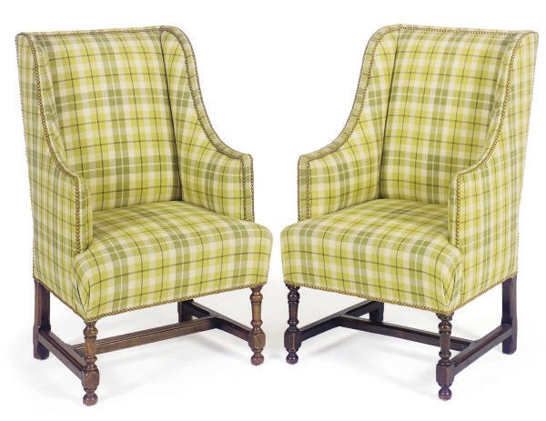 A MATCHED PAIR OF FRANCO-FLEMISH BEECHWOOD WING-BACK BERGERES,