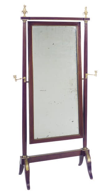 A FRENCH ORMOLU AND BRASS-MOUNTED MAHOGANY CHEVAL MIRROR,