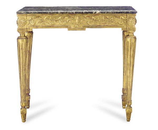 AN ITALIAN GILTWOOD AND MARBLE TOP SIDE TABLE,