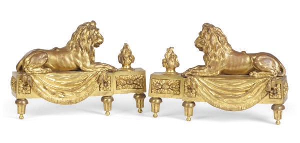 A PAIR OF GILT-BRONZE AND STEEL FIGURAL CHENETS,
