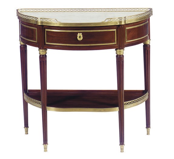 A FRENCH GILT-METAL MOUNTED MAHOGANY AND MARBLE-TOP CONSOLE DESSERT,