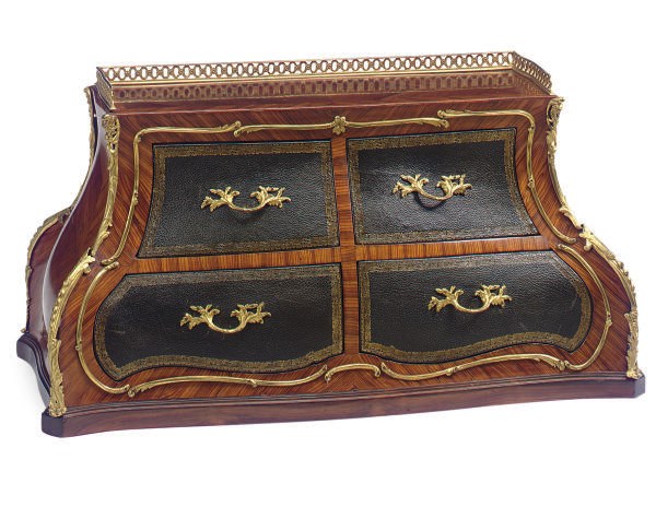 A FRENCH GILT-BRONZE MOUNTED KINGWOOD AND LEATHER CARTONNIER,