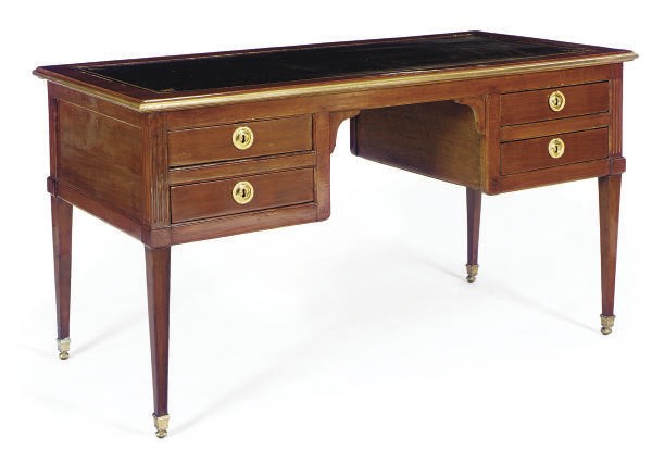 A CONTINENTAL GILT-METAL MOUNTED MAHOGANY BUREAU PLAT,