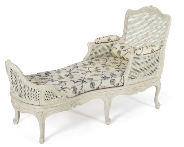 A LOUIS XV PAINTED AND CANED DUCHESSE,