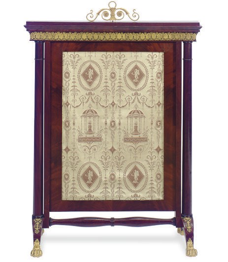 A FRENCH EMPIRE MAHOGANY FIRE SCREEN,