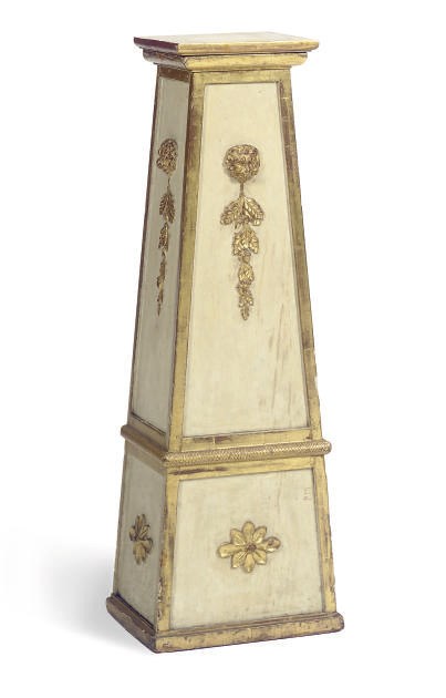 AN ITALIAN CREAM-PAINTED AND PARCEL-GILT PEDESTAL,