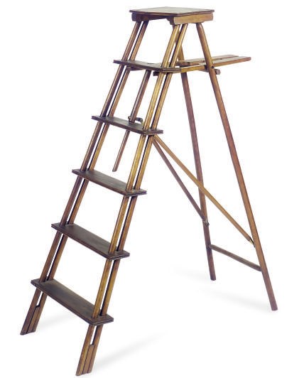 A BEECHWOOD FOLDING LIBRARY LADDER,