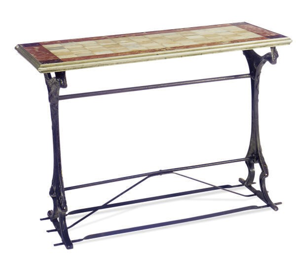 AN ART NOUVEAU CAST-IRON, ONYX AND MARBLE TABLE,