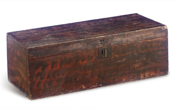 A PAINT-DECORATED PINE BOX,