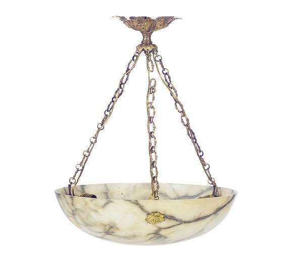 A GILT-METAL AND ALABASTER CHANDELIER,