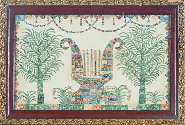 A FRAMED STAMP COLLAGE,