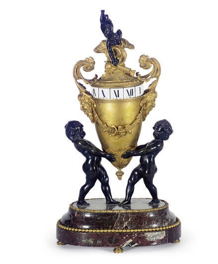 A FRENCH ORMOLU, PATINATED BRONZE AND MARBLE FIGURAL MANTLECLOCK,