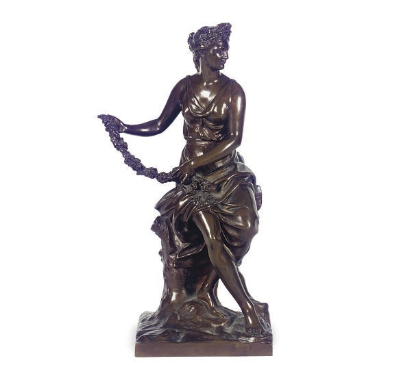 A FRENCH PATINATED BRONZE FIGURAL GROUP, 'FLORA ET L'ARMOUR',