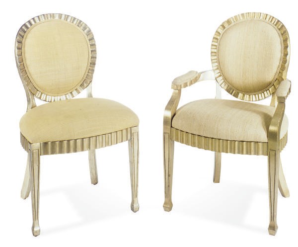 A SET OF EIGHT CARVED GILTWOOD DINING CHAIRS,