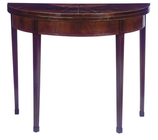 A GEORGE III INLAID MAHOGANY GAMES TABLE,