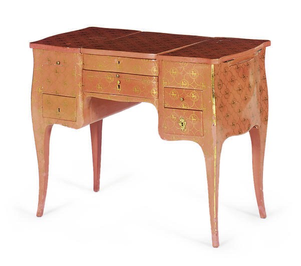 A FRENCH RED-PAINTED AND GILT-DECORATED PODREUSE,
