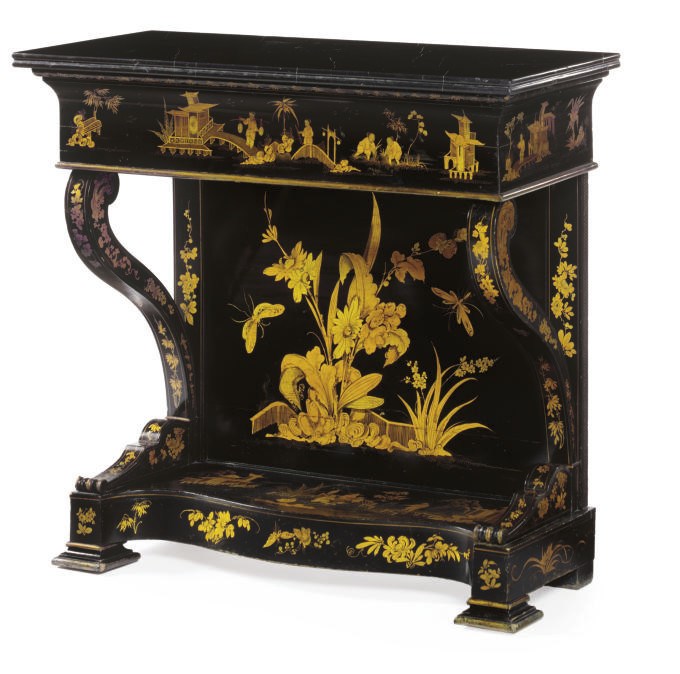 A NORTH EUROPEAN BLACK-AND-GILT JAPANNED CONSOLE,