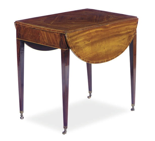 A GEORGE III TULIPWOOD-BANDED MAHOGANY PEMBROKE TABLE,