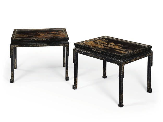 A PAIR OF CHINESE BLACK-AND-GILT LACQUER SIDE TABLES,