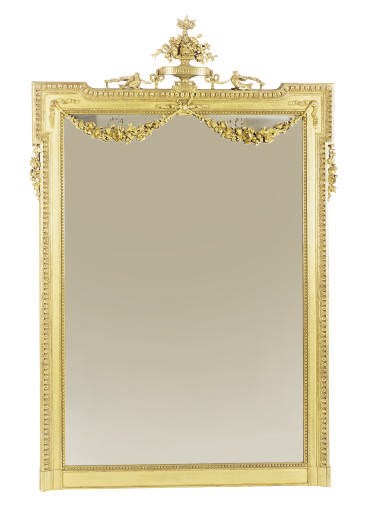 A CARVED GILTWOOD WALL MIRROR,