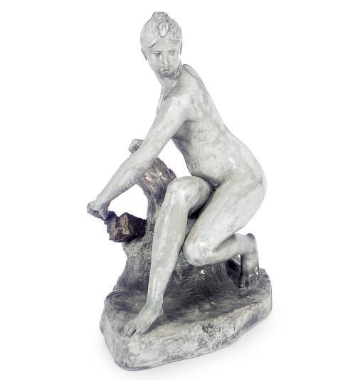 A GLAZED COMPOSITION FIGURE OF A WOMAN,