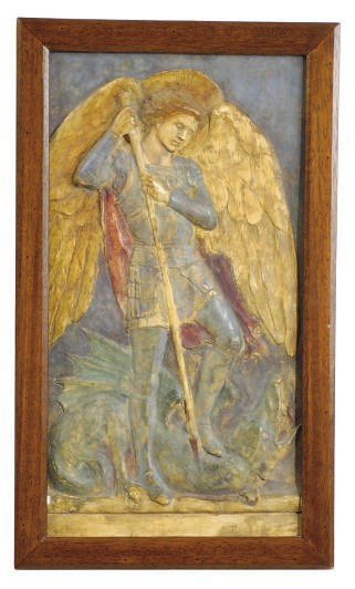 A CONTINENTAL POLYCHROME-PAINTED PLASTER FIGURE OF A SAINT,